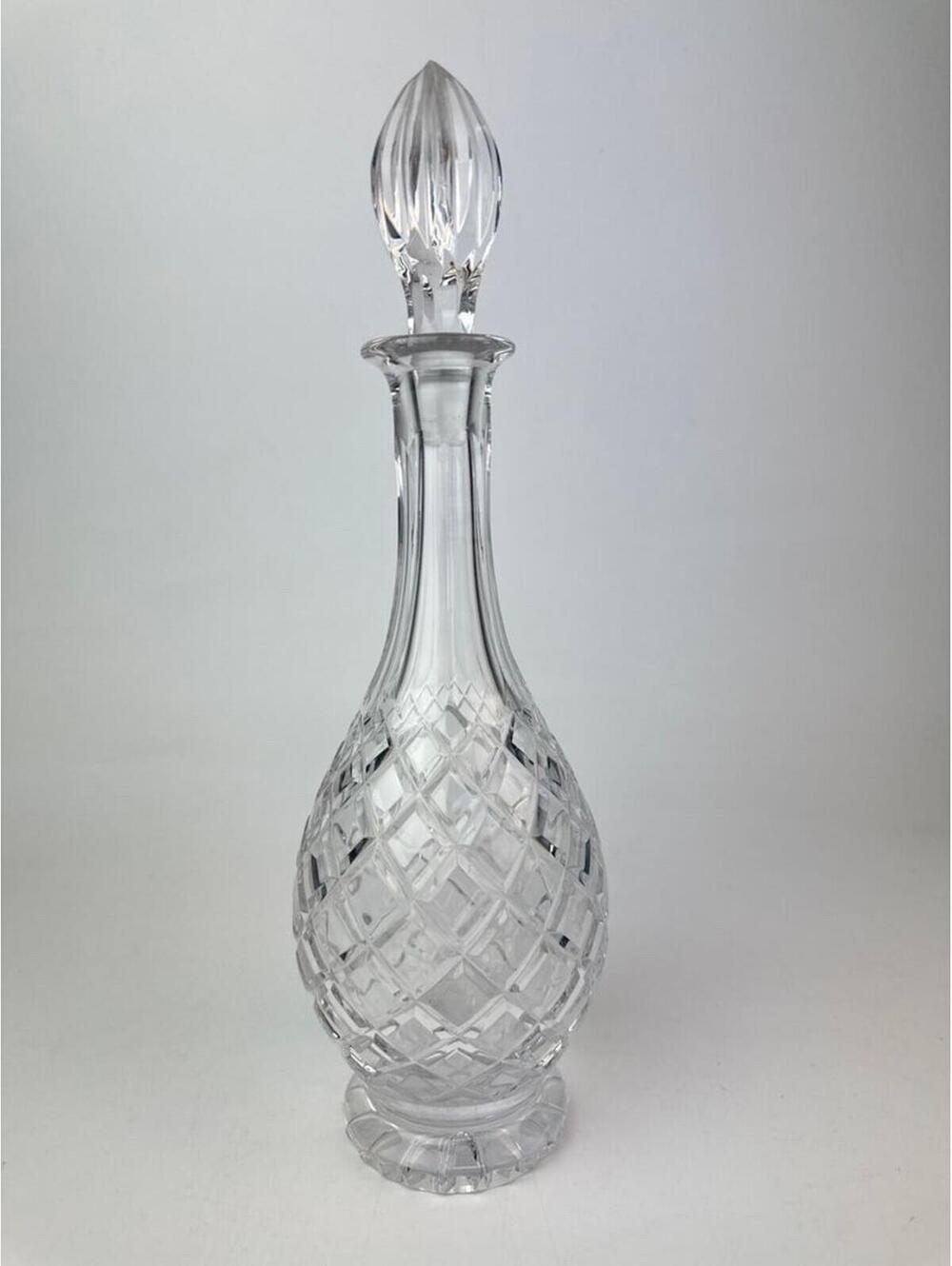 Vintage Cut Crystal Decanter w Stopper 13.5” Diamond Pineapple Pattern Barware